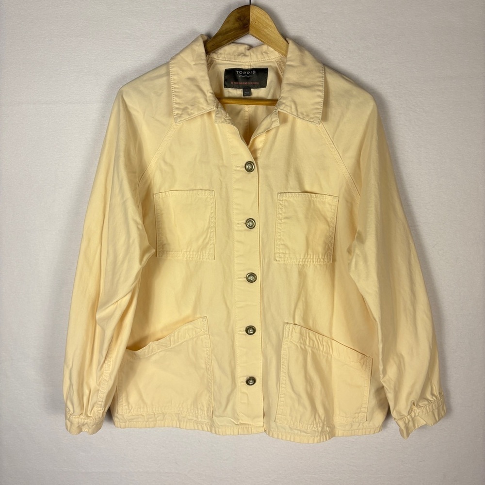 Torrid Utility Jacket Butter Yellow Cotton Button Front